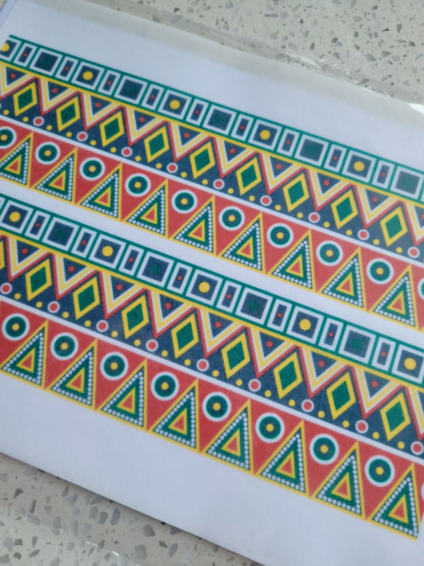 Wafer Paper Prints Africa Pattern Print Sheet - Red, Yellow & Blue Theme