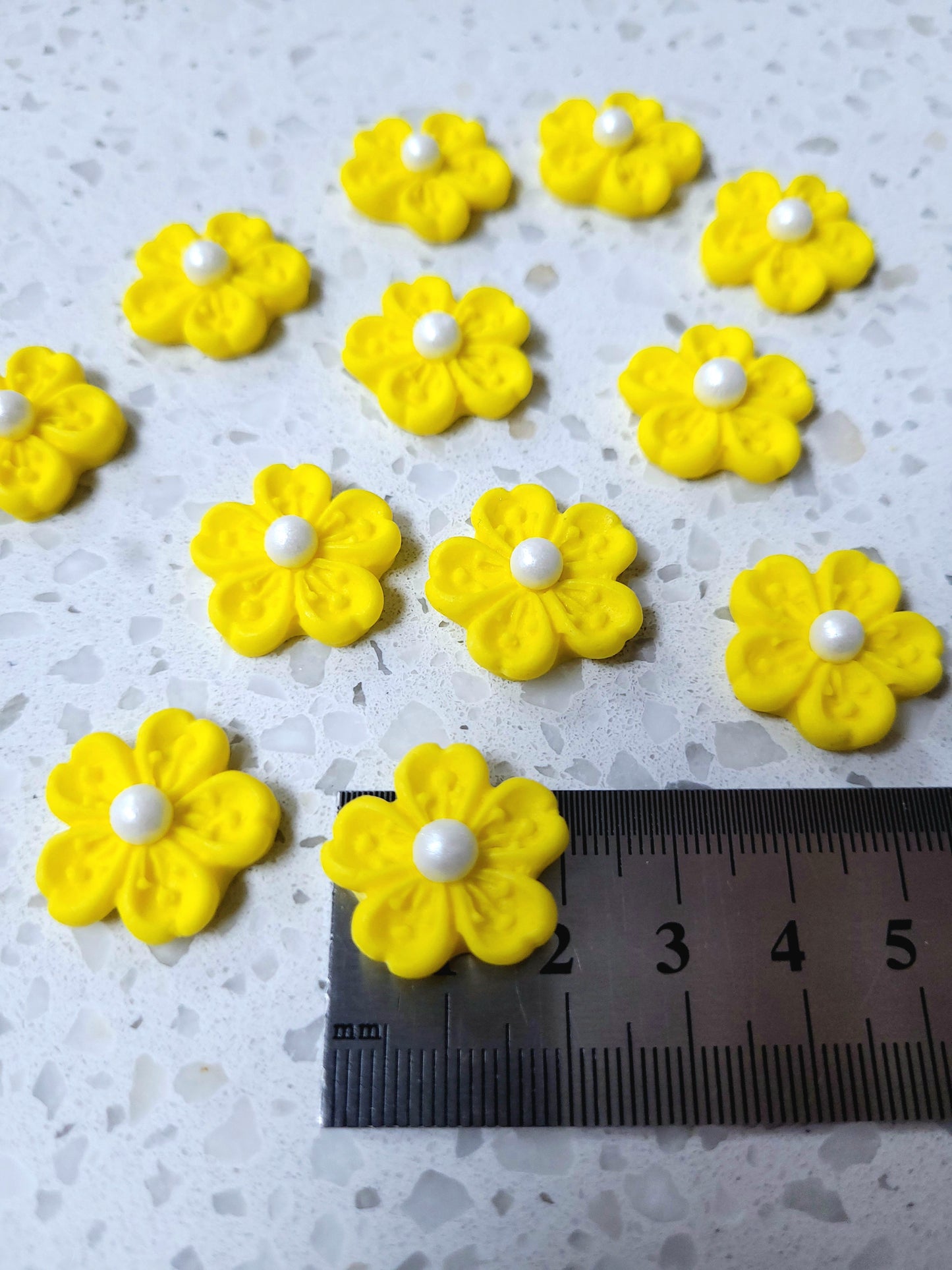 Cherry Blossom Flower - Yellow 12pcs Edible Cake Decorations