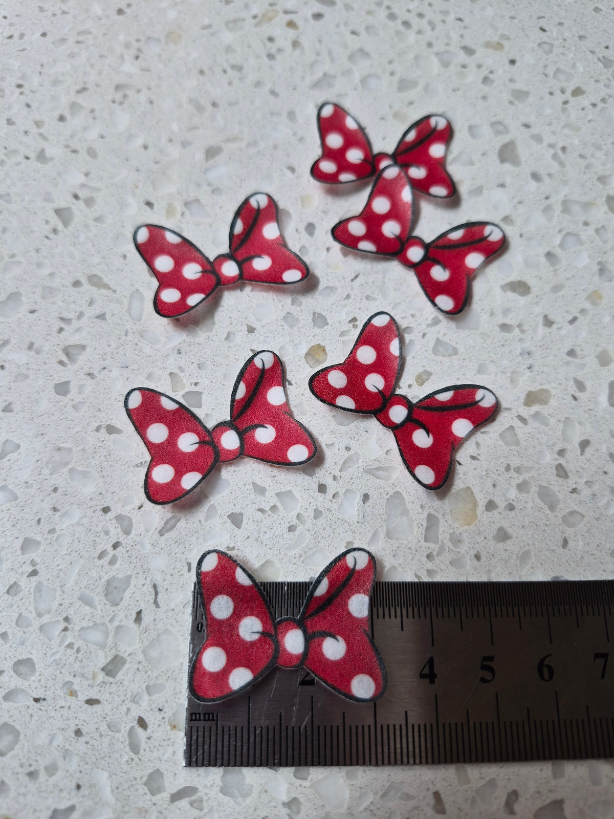 Minnie Bows Red 02 Length 3cm Edible Wafer Paper Cutouts - Set of 6