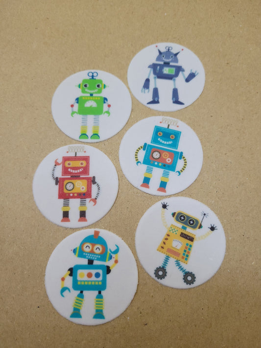 Robot Theme Toppers 6pcs Edible Cake Decorations