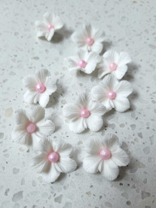 Vained Flower White - Light Pink Pearl 10pcs Edible Cake Decorations