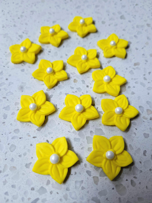 Flower 5 Petals - Yellow 12pcs Edible Cake Decorations