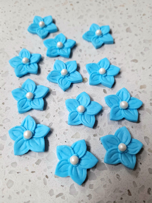 Flower 5 Petals - Pastel Blue 12pcs Edible Cake Decorations