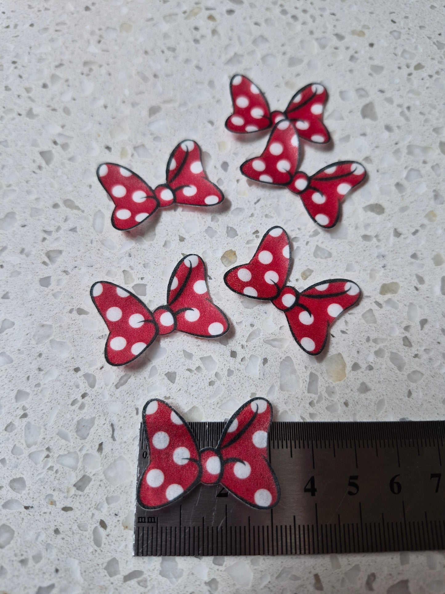 Minnie Bows Red 02 Length 3cm Edible Wafer Paper Cutouts - Set of 6