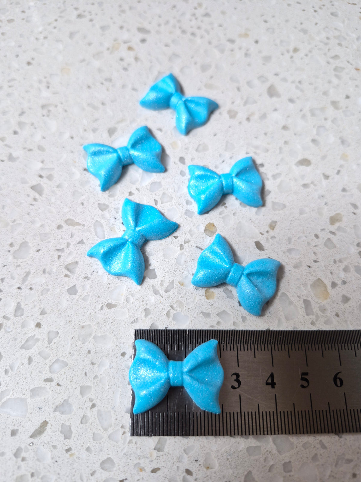 Bows Blue Shimmer 6pcs Edible Cake Decorations