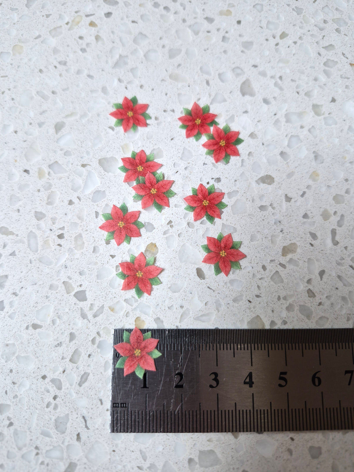 Christmas Flowers 01 Length 1.5cm Edible Wafer Paper Cutouts - Set of 10