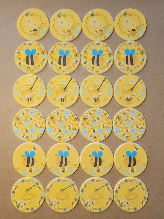 Bee Theme Edible Cupcake / Biscuit Topper Decorations Set - 24 Piece