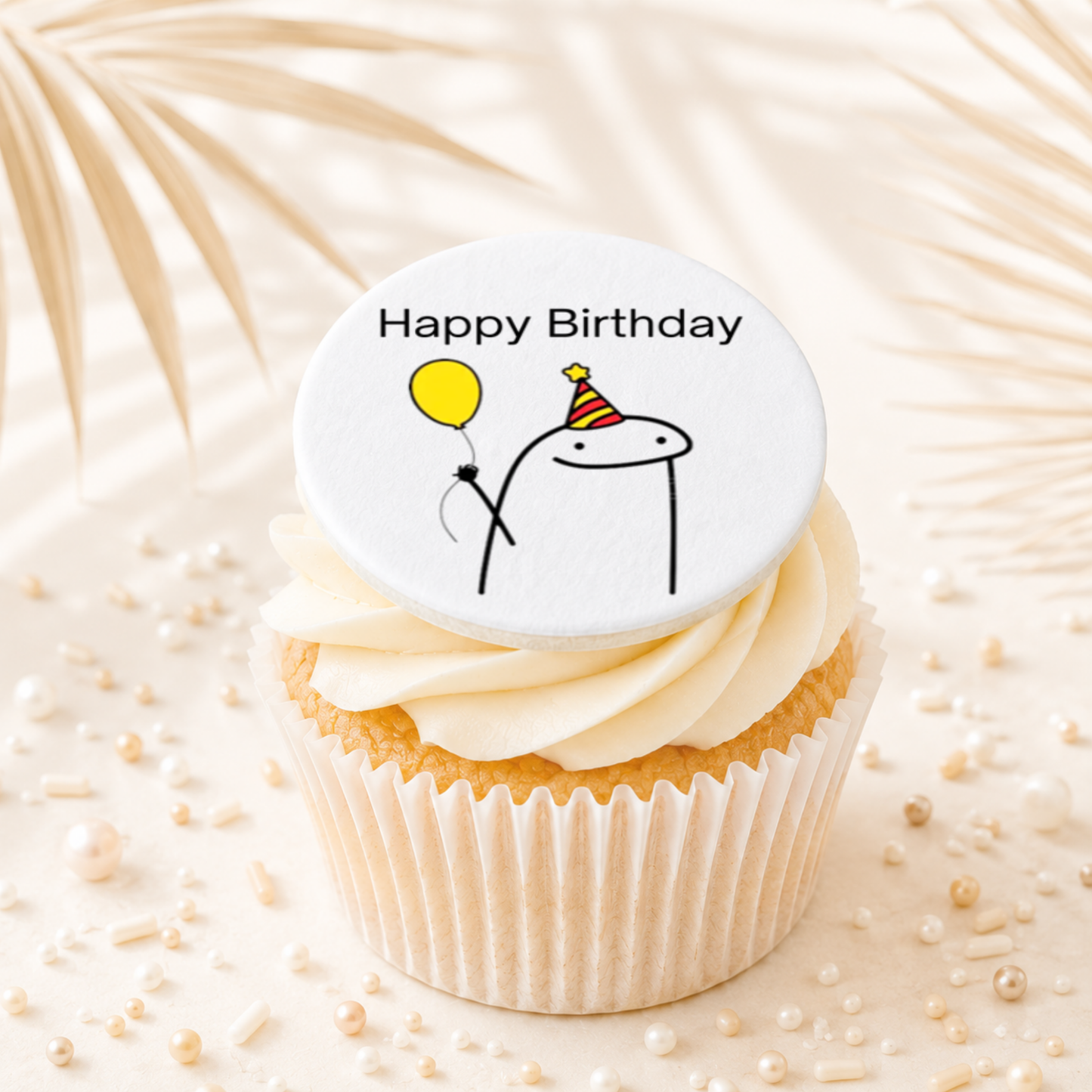 Flork Meme Happy Birthday Balloon Cupcake Topper Edible Cake Decorations