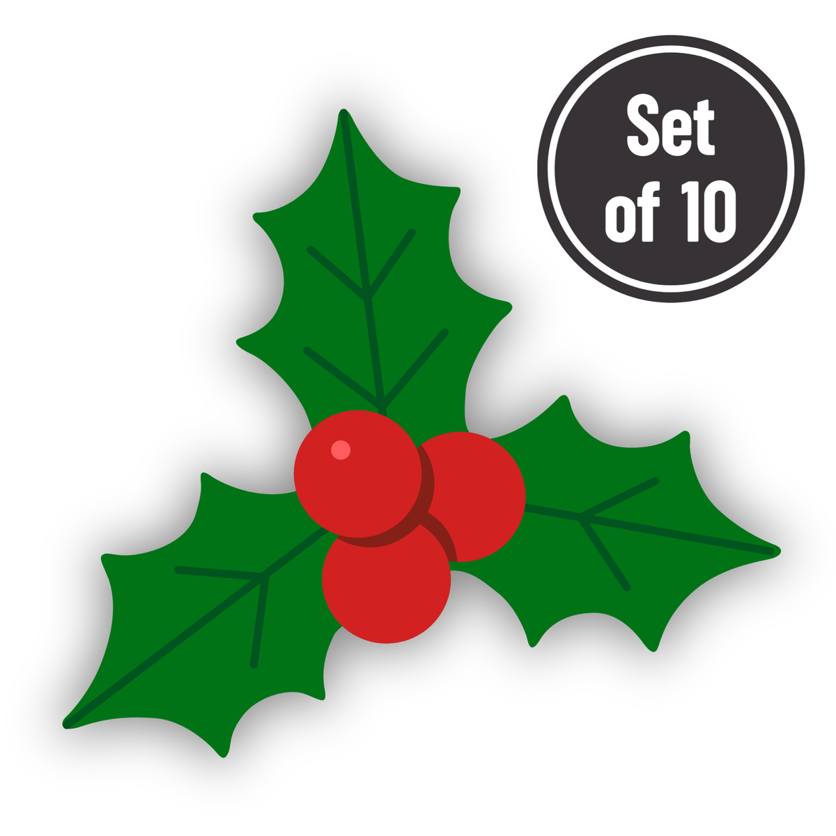 Holly Leaves & Berries 01 Length 1.5cm Edible Wafer Paper Cutouts - Set of 10