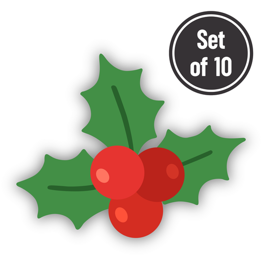 Holly Leaves & Berries 02 Length 1.5cm Edible Wafer Paper Cutouts - Set of 10