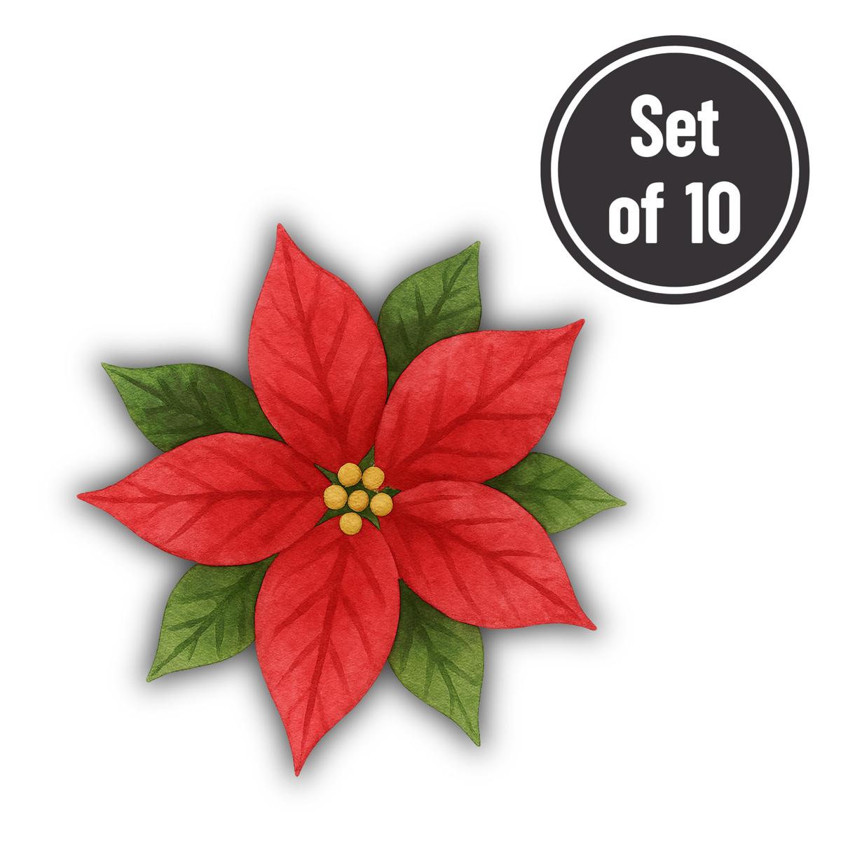 Christmas Flowers 01 Length 1.5cm Edible Wafer Paper Cutouts - Set of 10