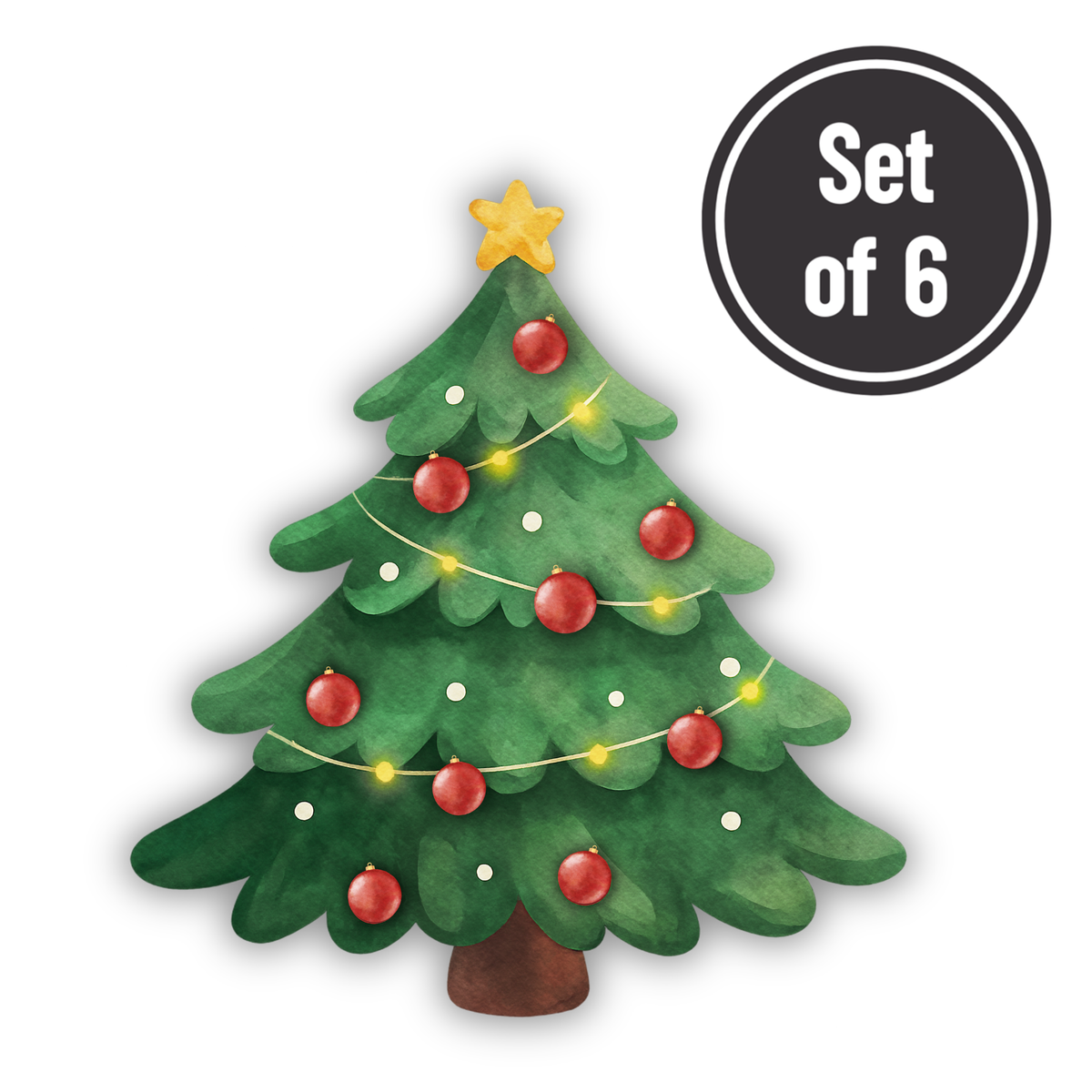 Christmas Tree 01 Length 3cm Edible Wafer Paper Cutouts - Set of 6