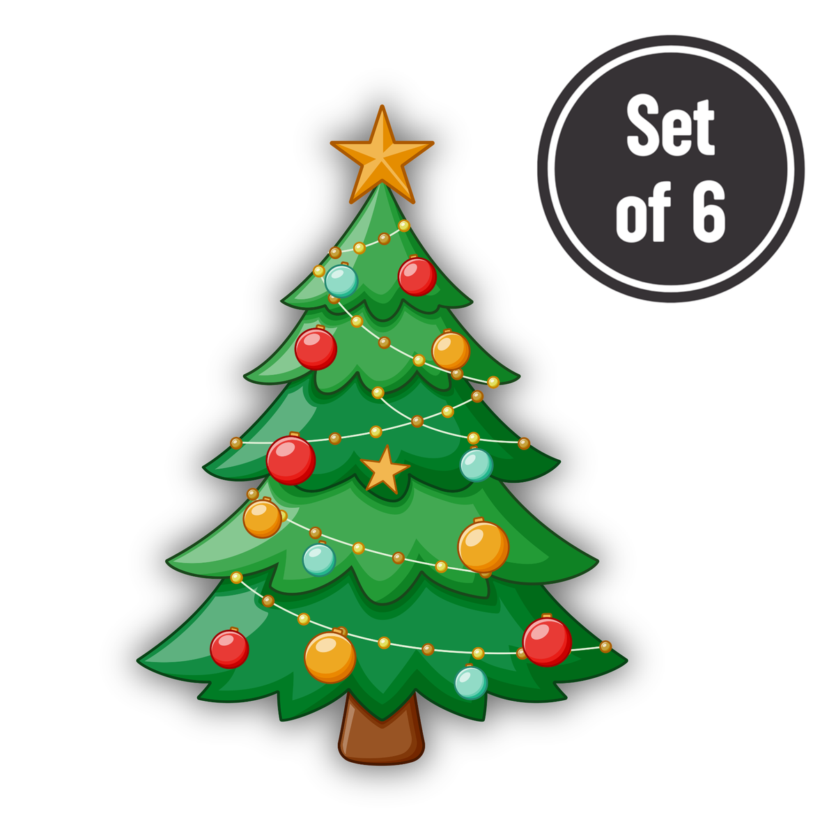 Christmas Tree 02 Length 3.5cm Edible Wafer Paper Cutouts - Set of 6